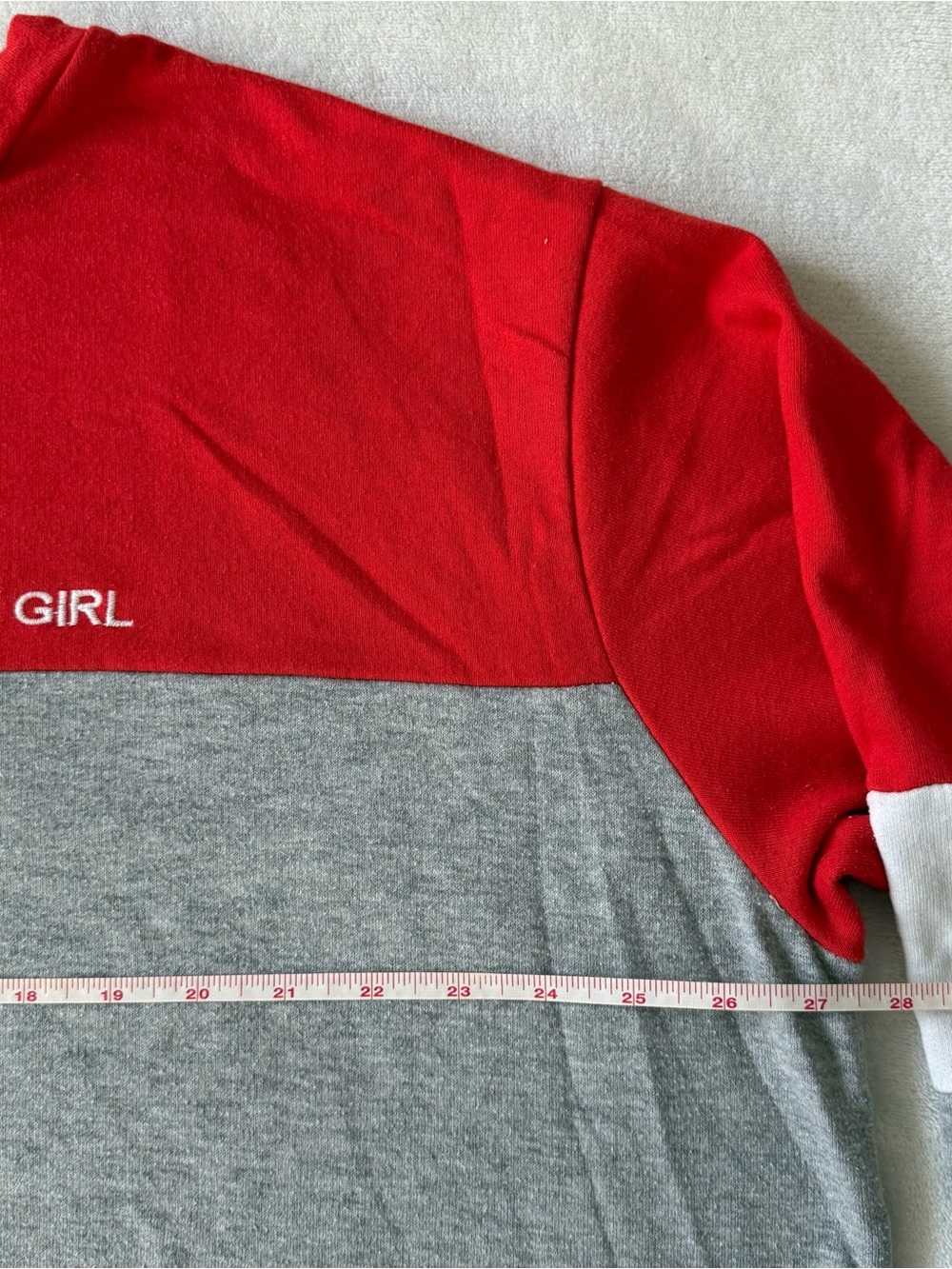 Fashion Nova Baby Girl Red Gray Color Block Cropped Top Sweatshirt Plus Size 2X - Picture 7 of 11
